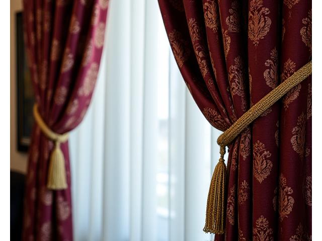 Rideaux en tissu jacquard lourd avec un motif damassé classique pour une pièce élégante