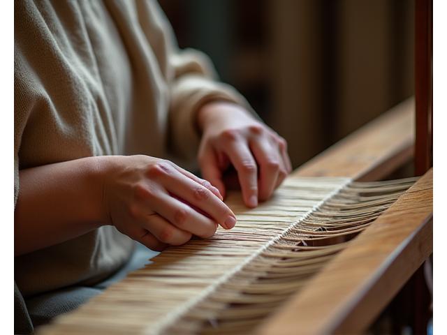 Artisanale Produit, un artisan tisserand travaillant sur un métier à tisser traditionnel